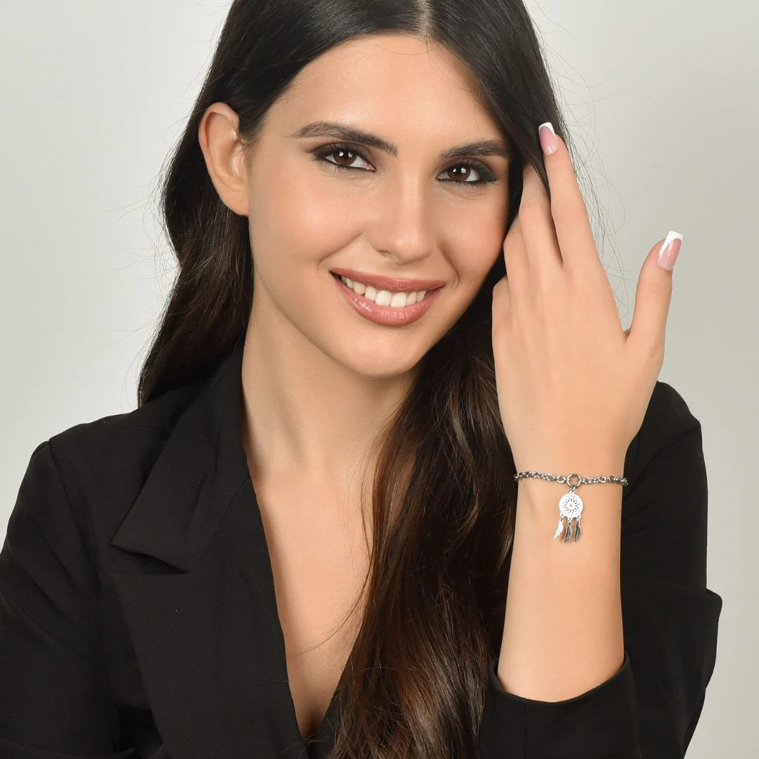 BRACCIALE DONNA IN ACCIAIO CON ACCHIAPPASOGNI CON CRISTALLI BIANCHI - Image 3