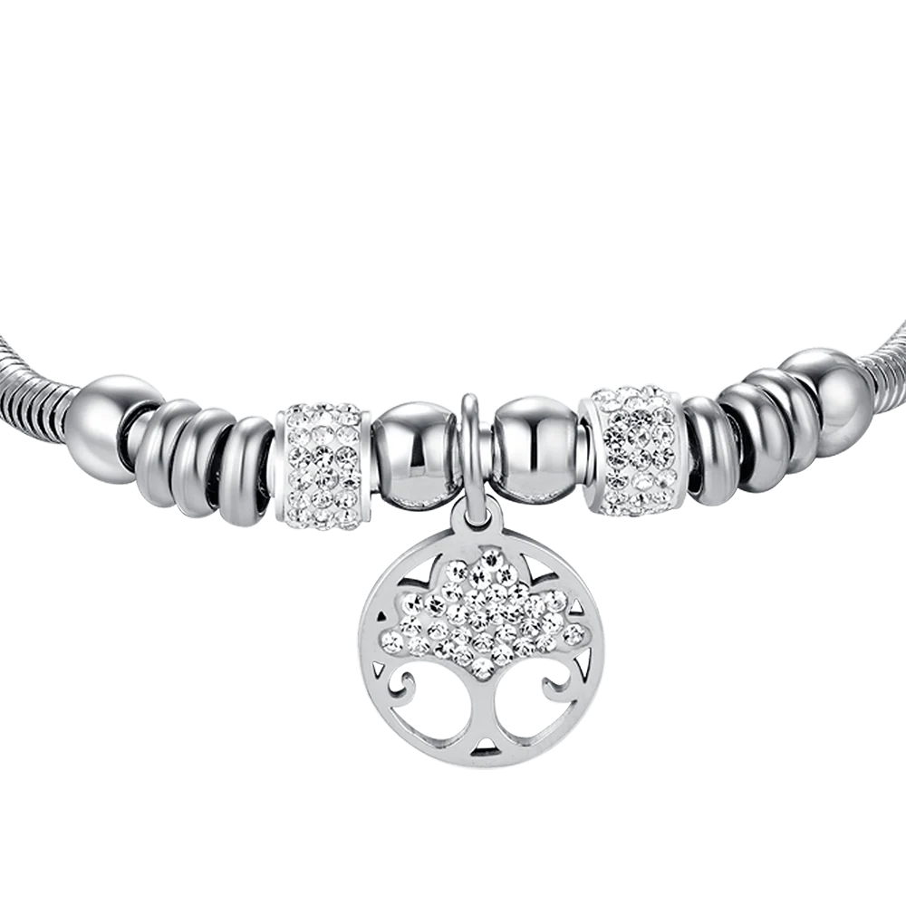 BRACCIALE DONNA IN ACCIAIO CON ALBERO DELLA VITA CON CRISTALLI BIANCHI - Image 4