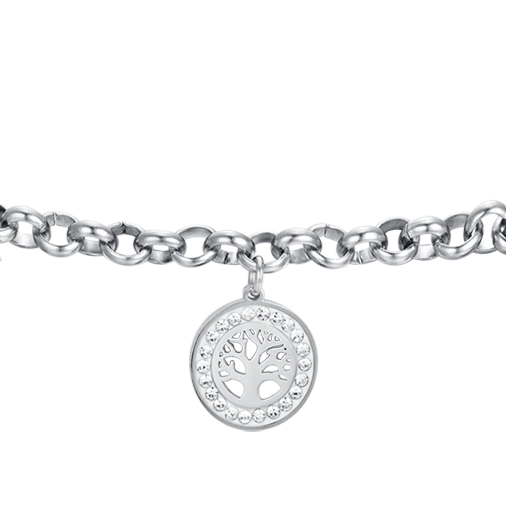 BRACCIALE DONNA IN ACCIAIO CON ALBERO DELLA VITA E CRISTALLI BIANCHI - Image 4