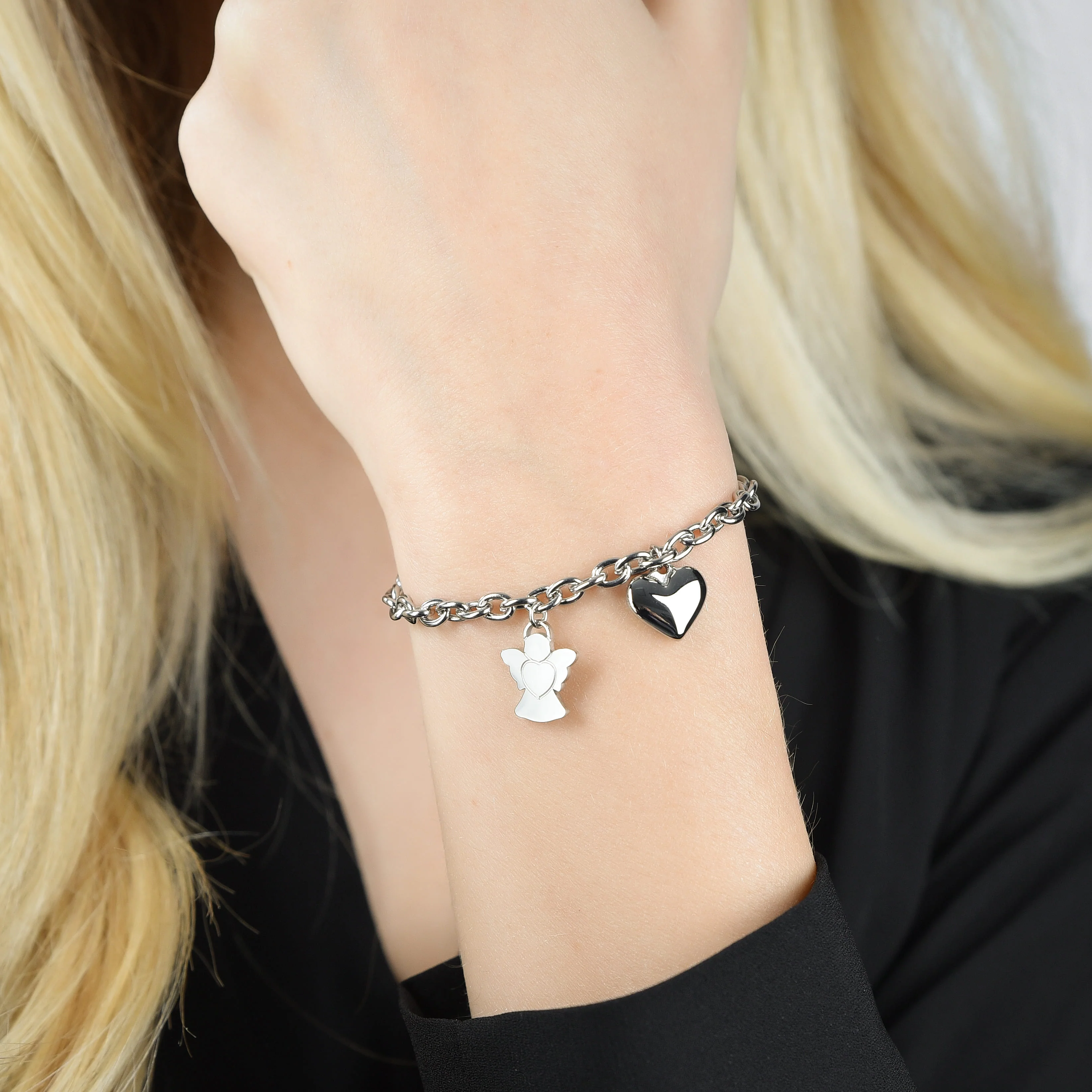BRACCIALE DONNA IN ACCIAIO CON ANGELO E CHARM CUORE - Image 2
