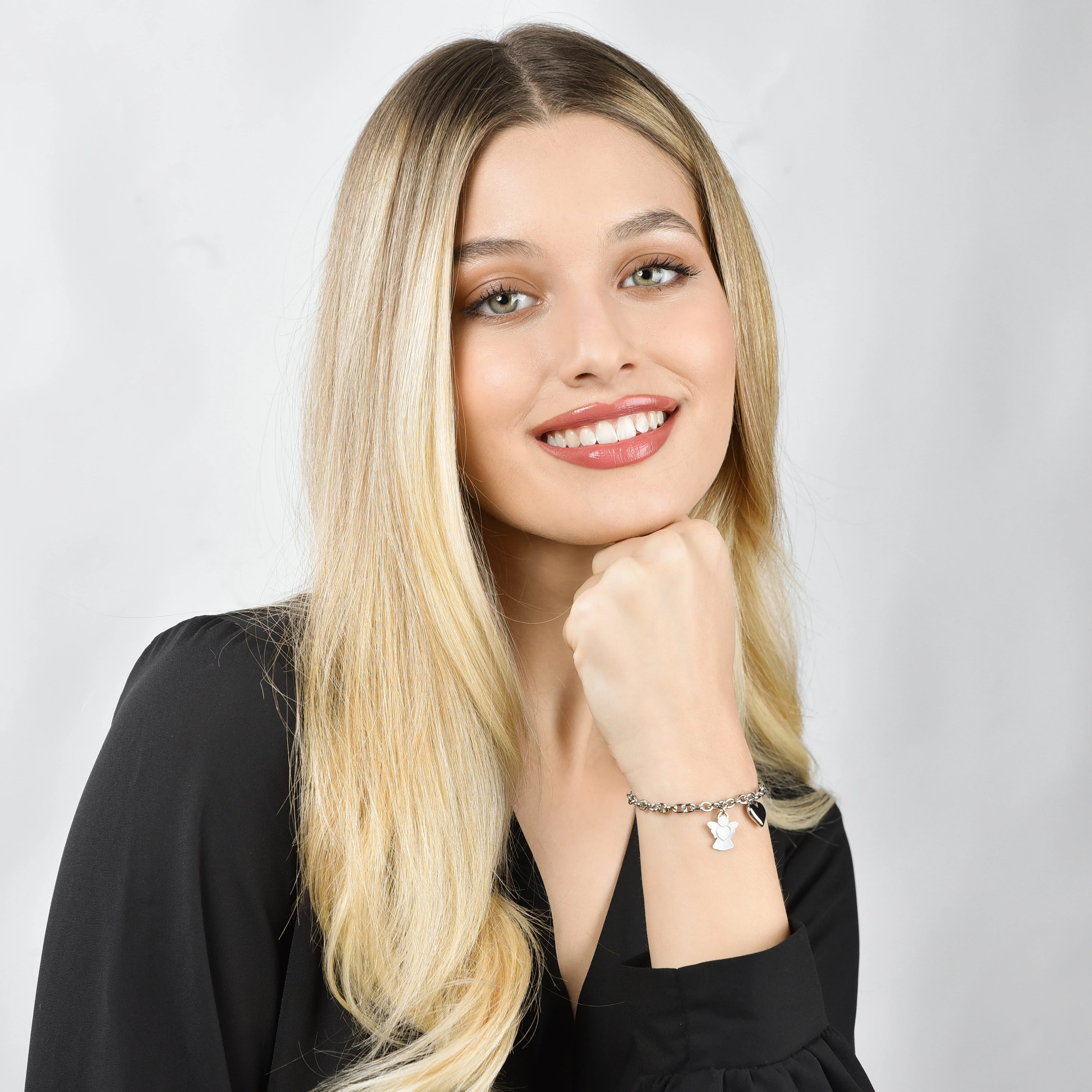 BRACCIALE DONNA IN ACCIAIO CON ANGELO E CHARM CUORE - Image 3