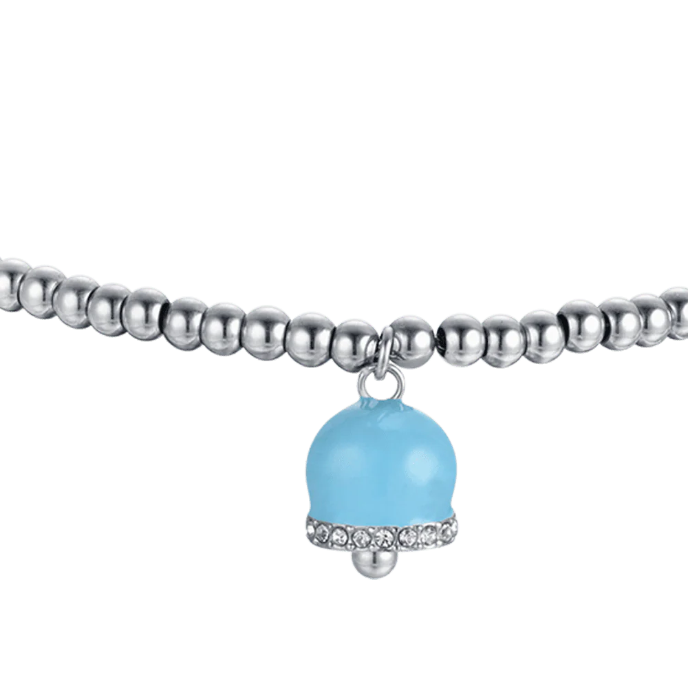 BRACCIALE DONNA IN ACCIAIO CON CAMPANELLE CON SMALTO TURCHESE E CRISTALLI - Image 4