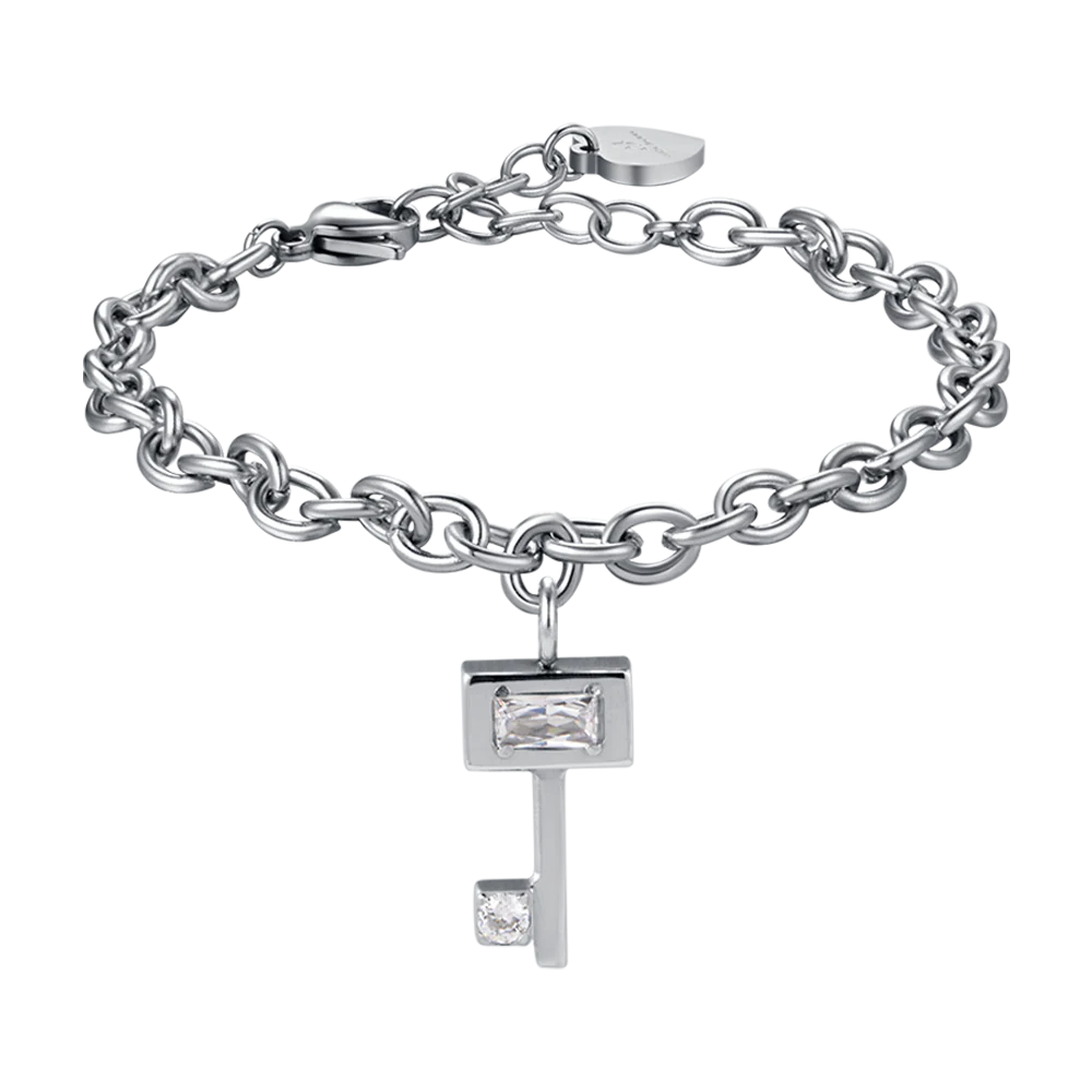 BRACCIALE DONNA IN ACCIAIO CON CHIAVE CON CRISTALLI BIANCHI