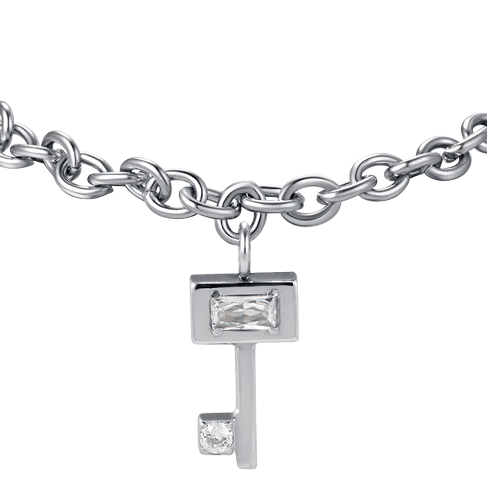 BRACCIALE DONNA IN ACCIAIO CON CHIAVE CON CRISTALLI BIANCHI - Image 4