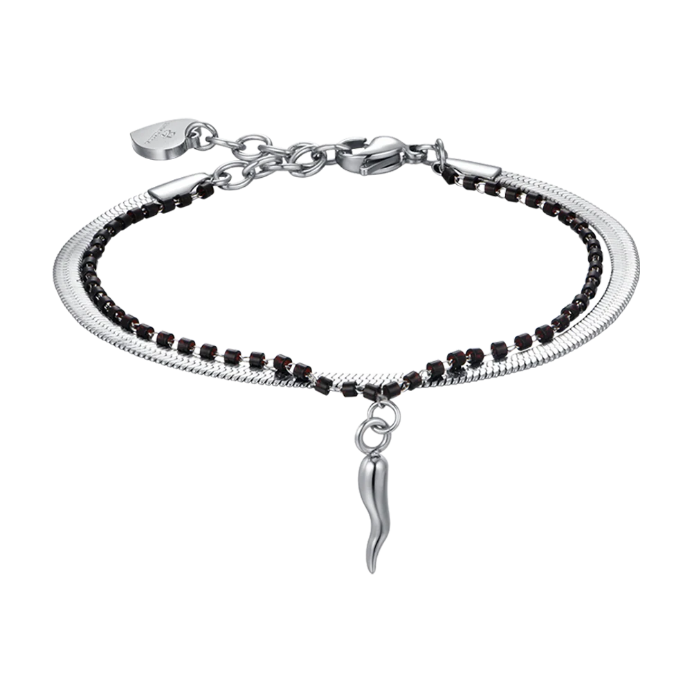 BRACCIALE DONNA IN ACCIAIO CON CORNO ED ELEMENTI NERI