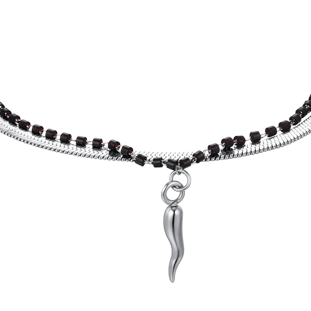 BRACCIALE DONNA IN ACCIAIO CON CORNO ED ELEMENTI NERI - Image 4