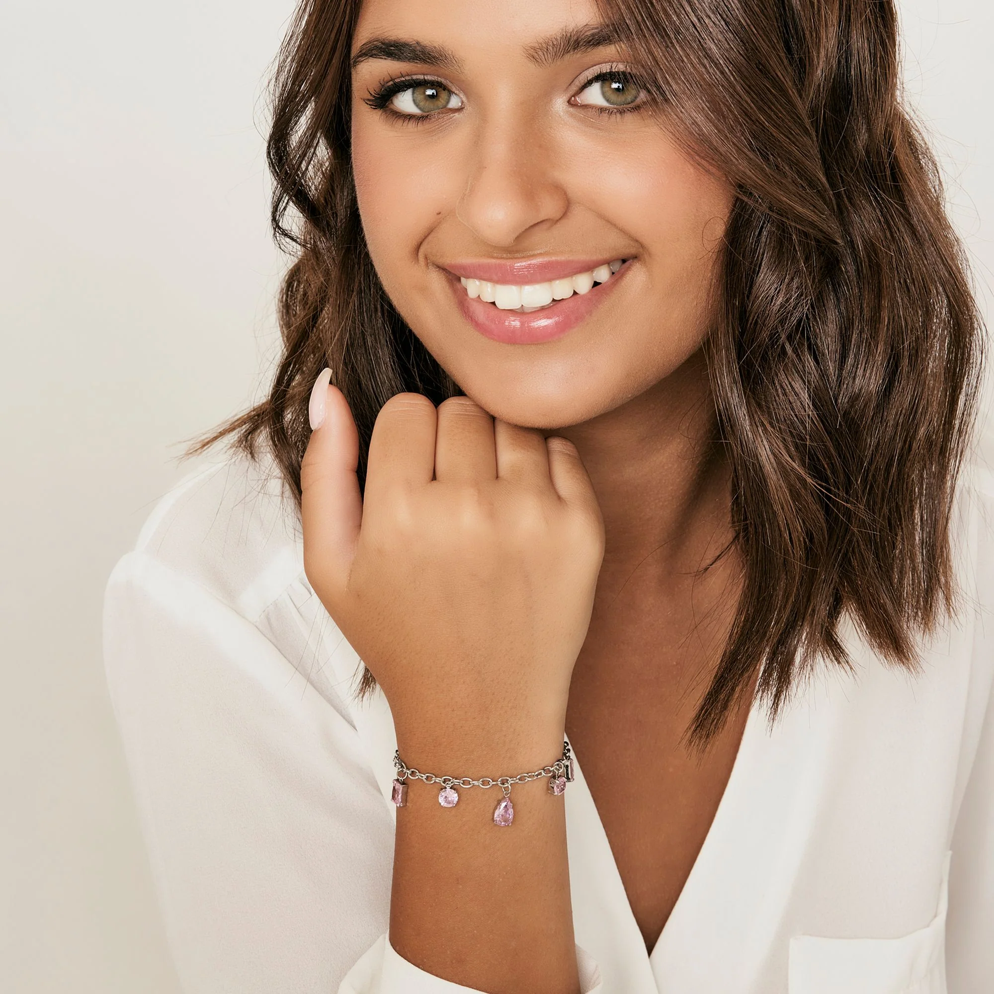 BRACCIALE DONNA IN ACCIAIO CON CRISTALLI ROSA - Image 3