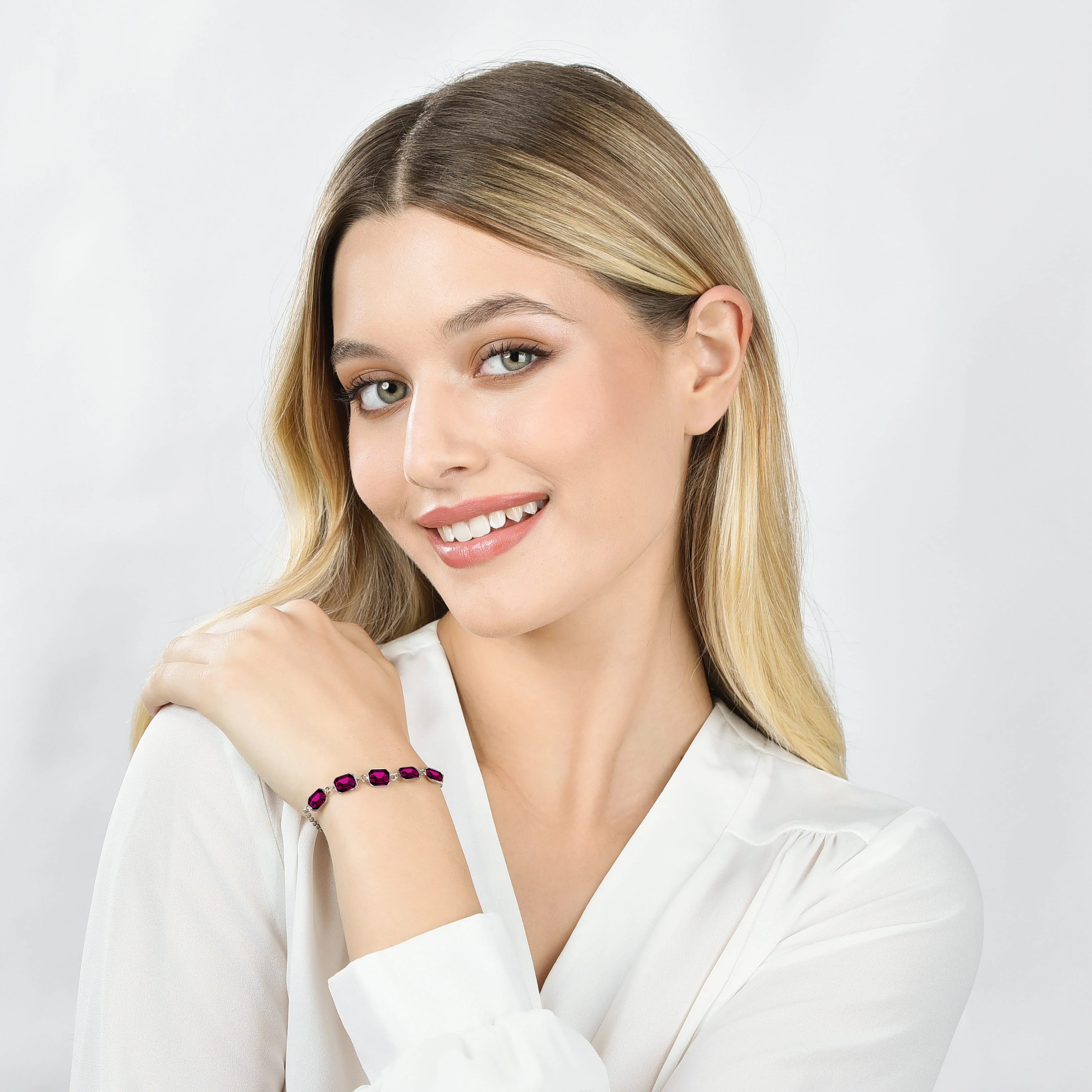 BRACCIALE DONNA IN ACCIAIO CON CRISTALLI FUCSIA - Image 3
