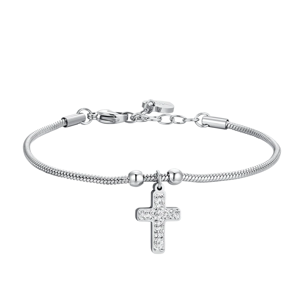 BRACCIALE DONNA IN ACCIAIO CON CROCE
