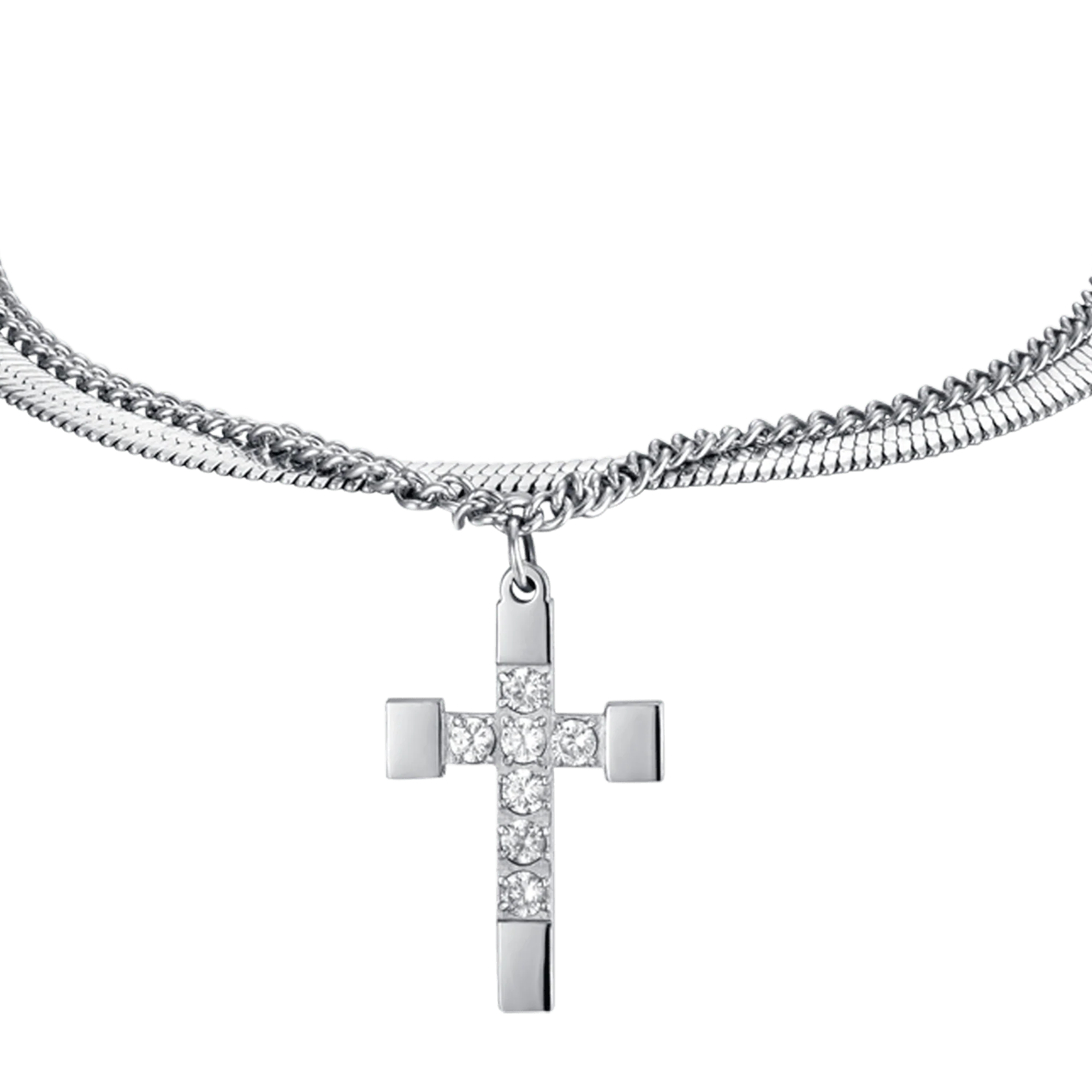 BRACCIALE DONNA IN ACCIAIO CON CROCE CON CRISTALLI BIANCHI - Image 5