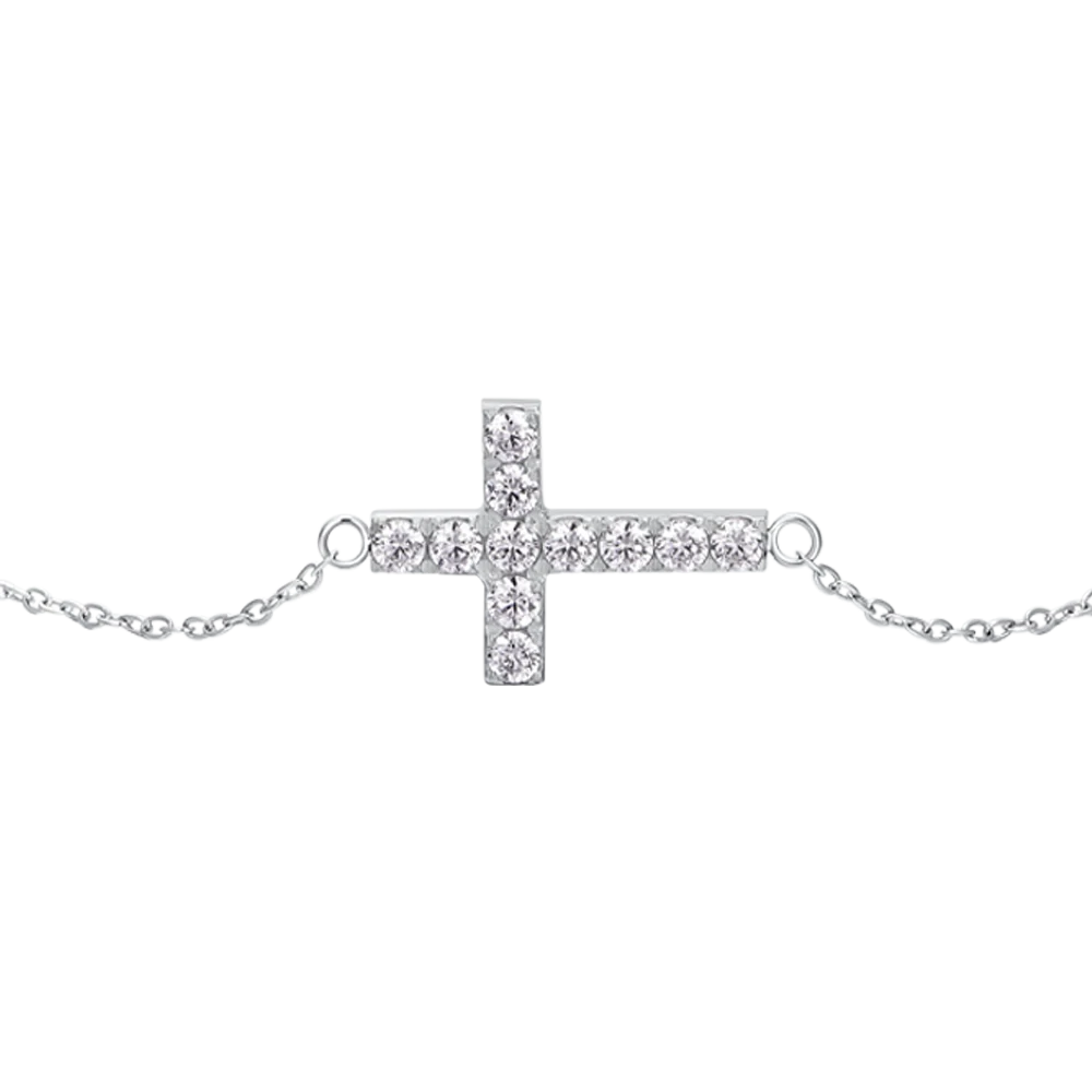 BRACCIALE DONNA IN ACCIAIO CON CROCE E ZIRCONI BIANCHI - Image 4