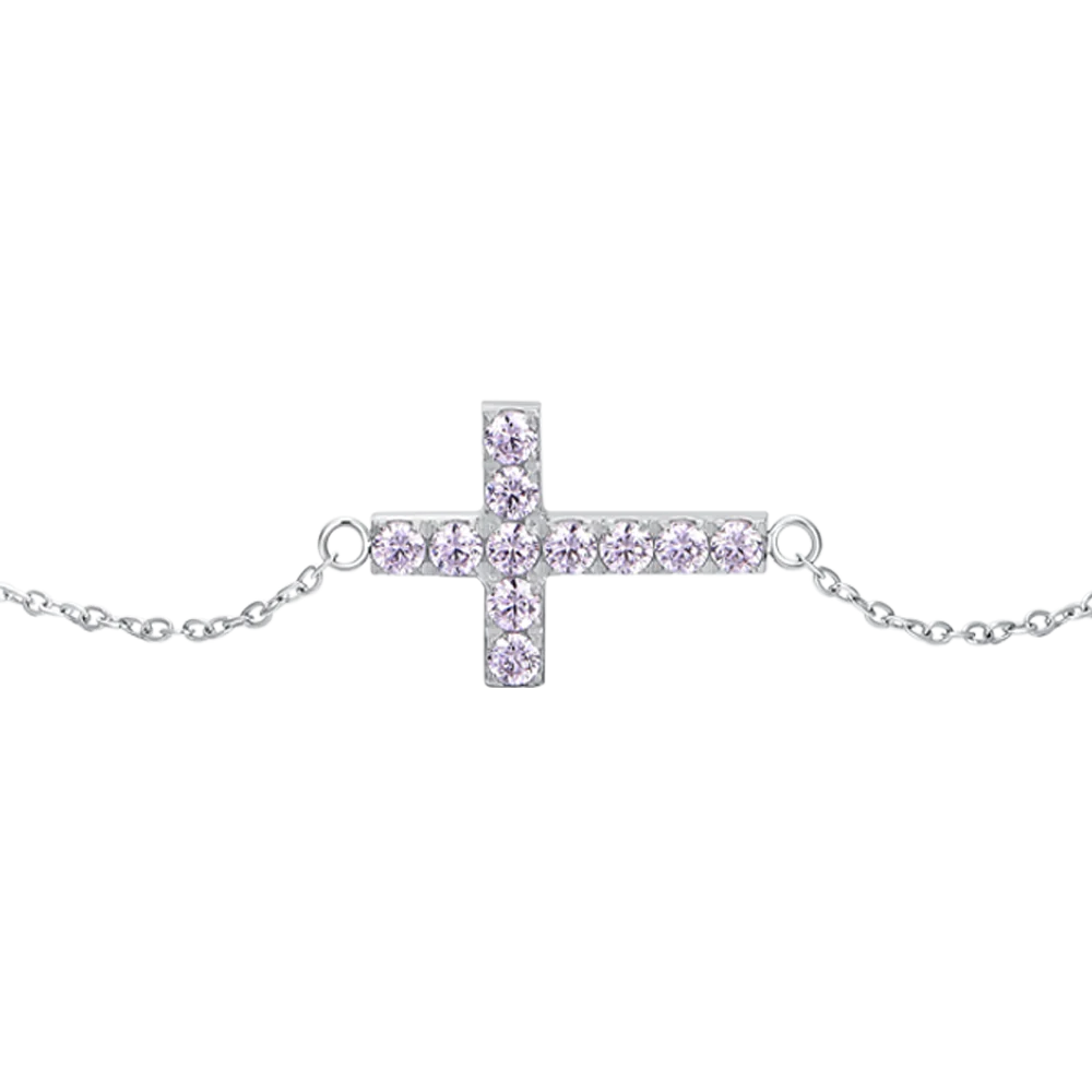 BRACCIALE DONNA IN ACCIAIO CON CROCE E ZIRCONI ROSA - Image 4