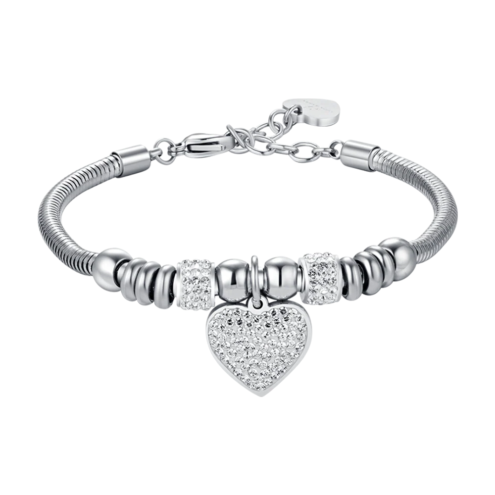 BRACCIALE DONNA IN ACCIAIO CON CUORE CON CRISTALLI BIANCHI