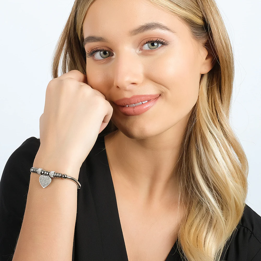 BRACCIALE DONNA IN ACCIAIO CON CUORE CON CRISTALLI BIANCHI - Image 3