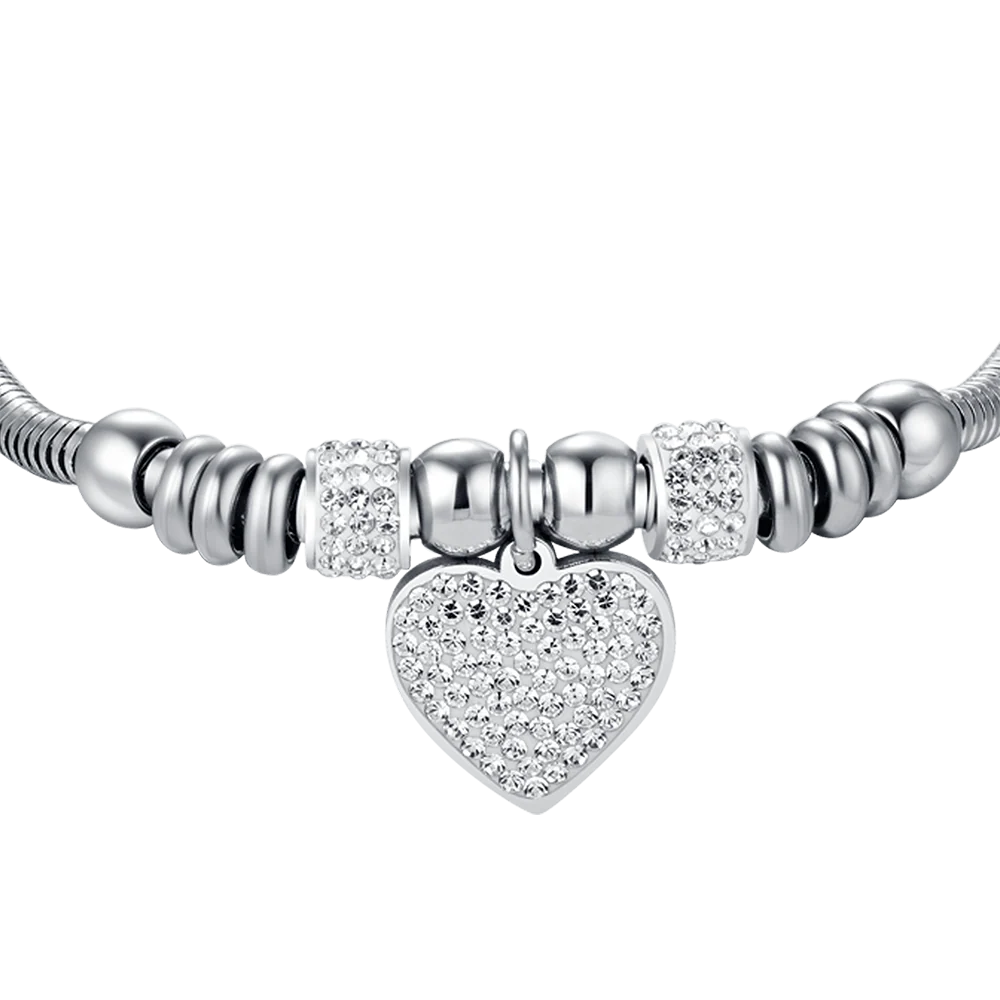 BRACCIALE DONNA IN ACCIAIO CON CUORE CON CRISTALLI BIANCHI - Image 4