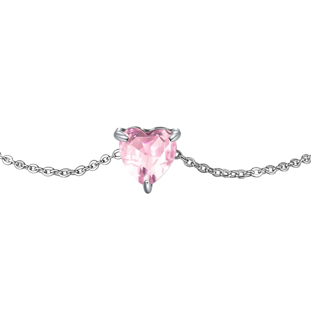 BRACCIALE DONNA IN ACCIAIO CON CUORE CRISTALLO ROSA - Image 4