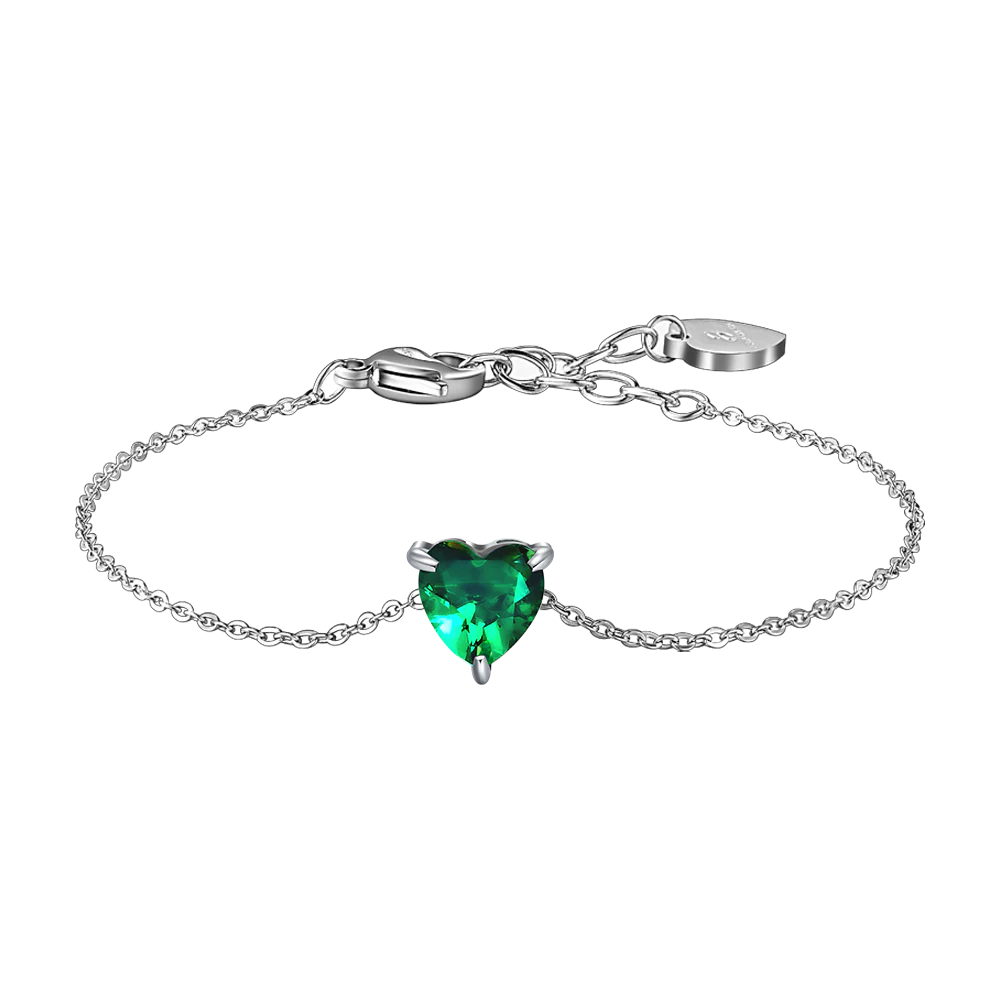 BRACCIALE DONNA IN ACCIAIO CON CUORE CRISTALLO VERDE