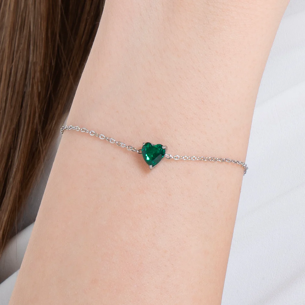 BRACCIALE DONNA IN ACCIAIO CON CUORE CRISTALLO VERDE - Image 2