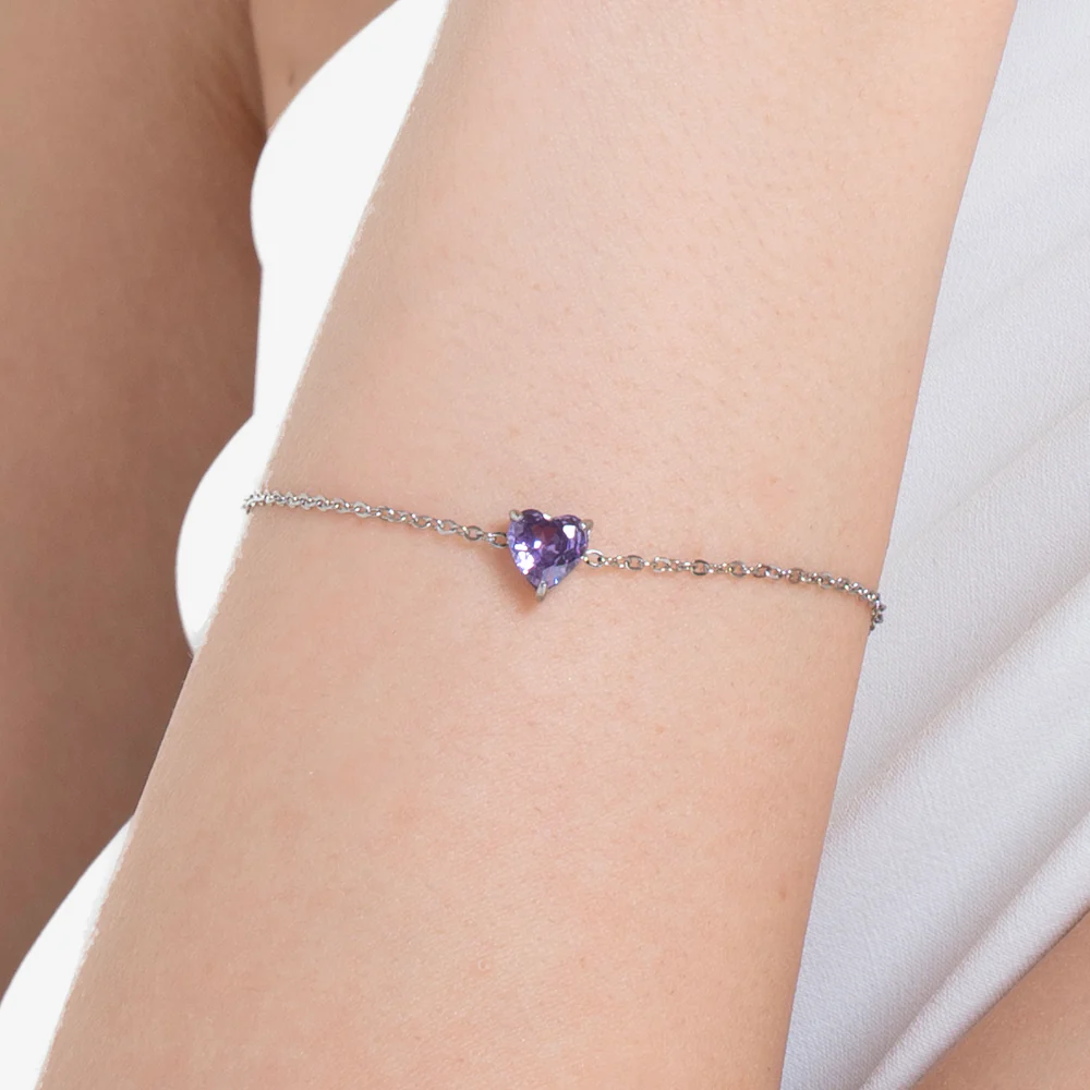 BRACCIALE DONNA IN ACCIAIO CON CUORE CRISTALLO VIOLA - Image 2