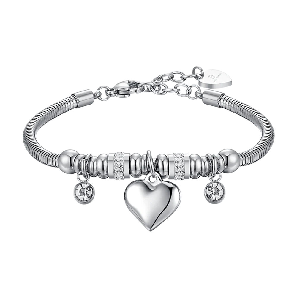 BRACCIALE DONNA IN ACCIAIO CON CUORE E CRISTALLI BIANCHI