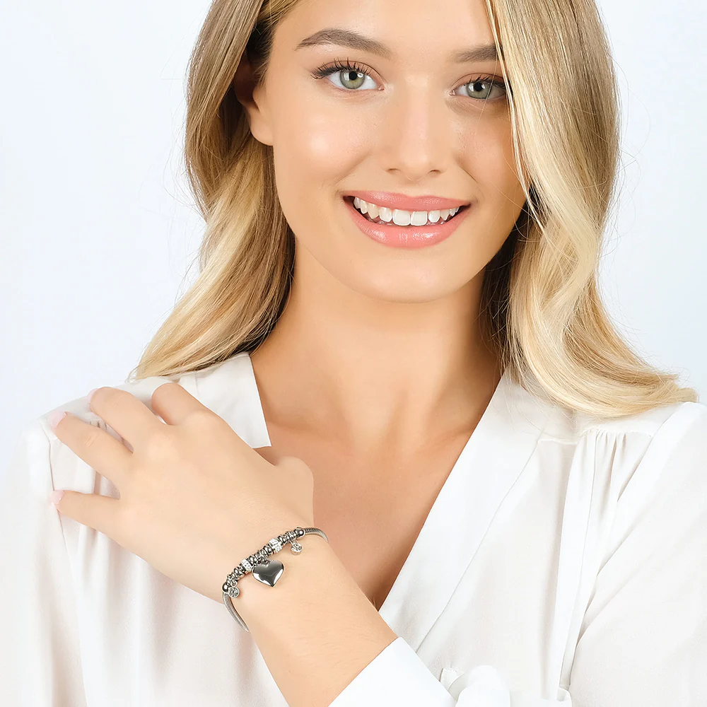 BRACCIALE DONNA IN ACCIAIO CON CUORE E CRISTALLI BIANCHI - Image 3