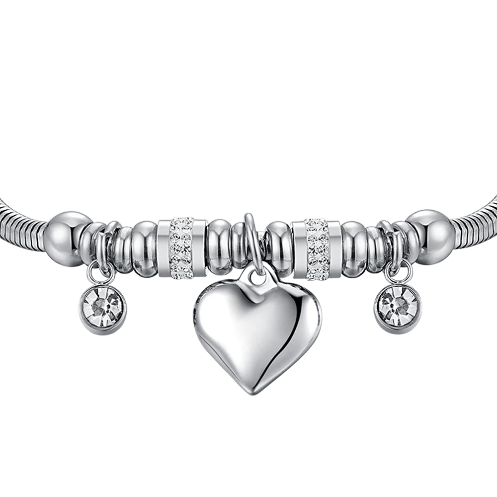 BRACCIALE DONNA IN ACCIAIO CON CUORE E CRISTALLI BIANCHI - Image 4