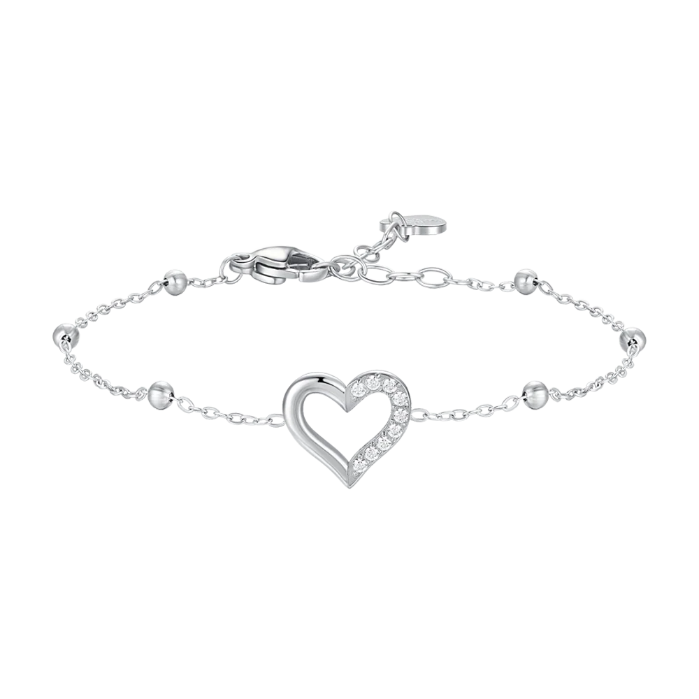 BRACCIALE DONNA IN ACCIAIO CON CUORE E PUNTI LUCE DI ZIRCONE BIANCO