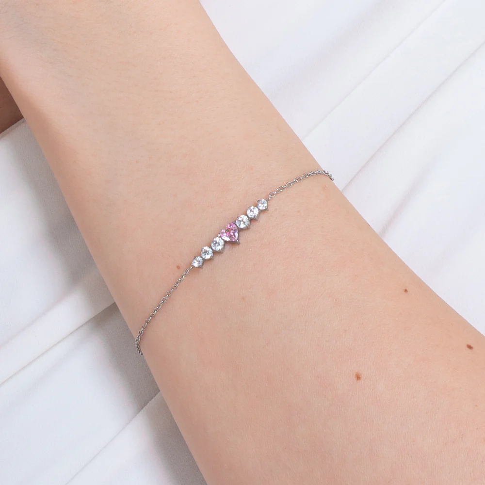 BRACCIALE DONNA IN ACCIAIO CON CUORE ROSA E CRISTALLI BIANCHI - Image 2