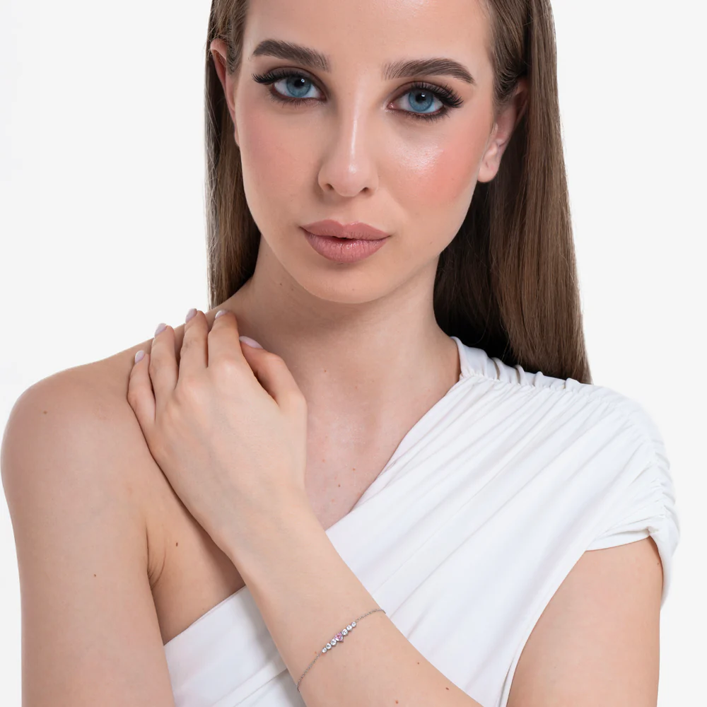 BRACCIALE DONNA IN ACCIAIO CON CUORE ROSA E CRISTALLI BIANCHI - Image 3