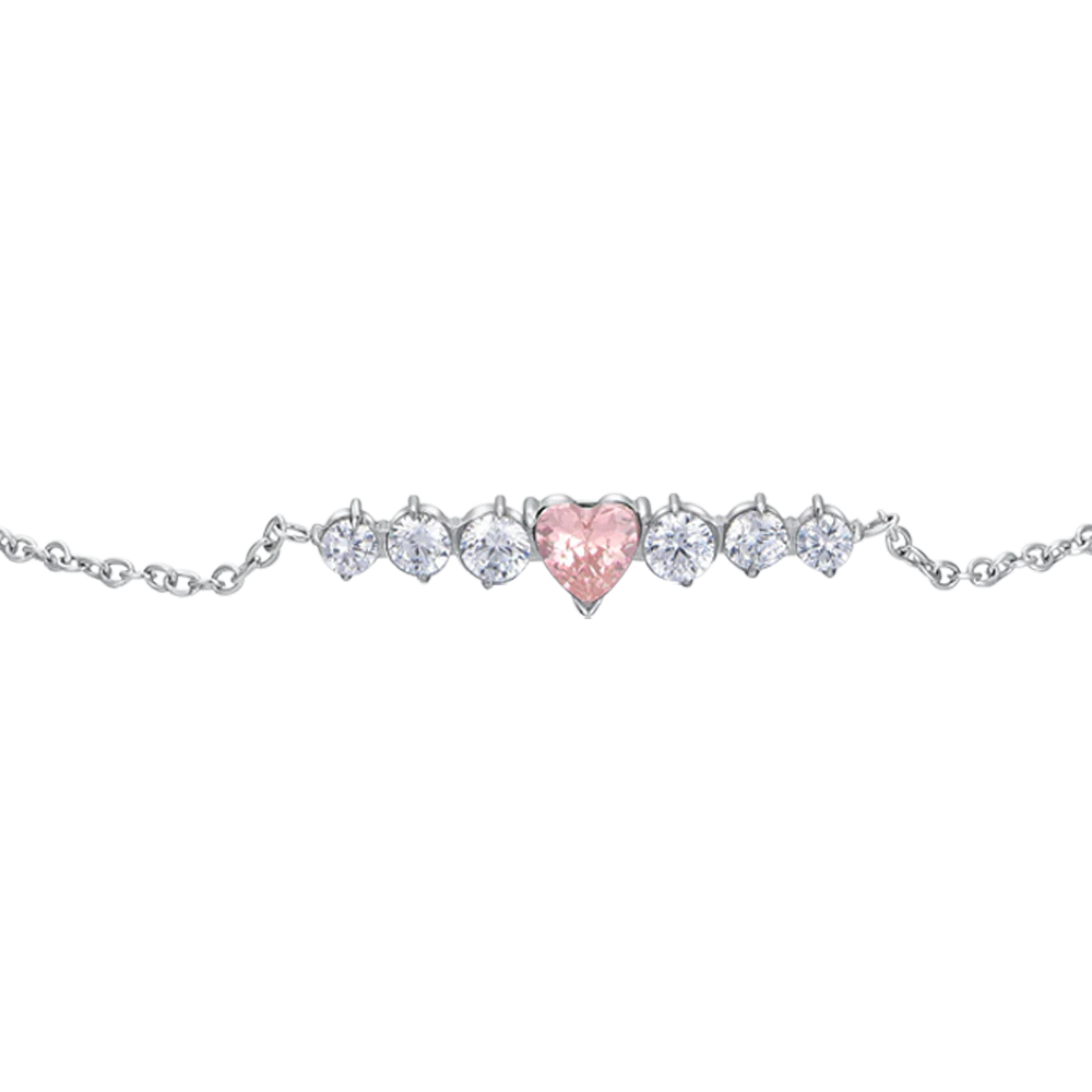 BRACCIALE DONNA IN ACCIAIO CON CUORE ROSA E CRISTALLI BIANCHI - Image 4