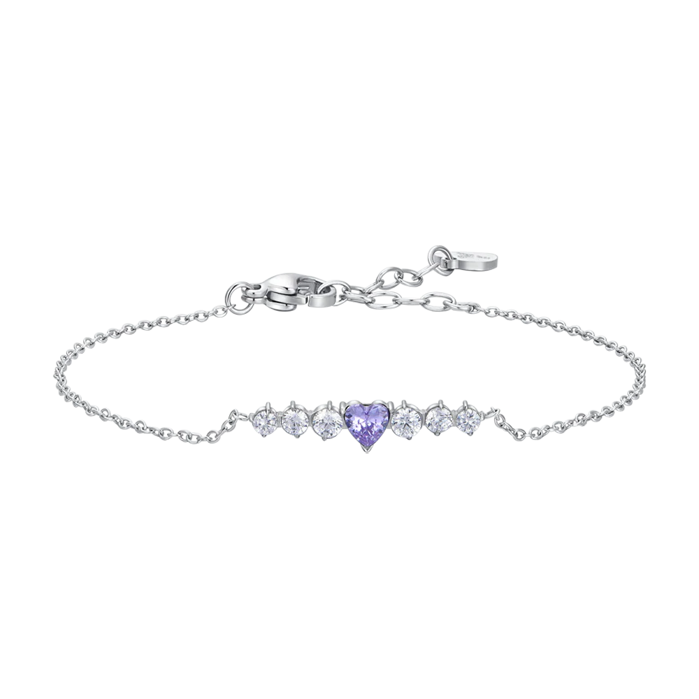 BRACCIALE DONNA IN ACCIAIO CON CUORE VIOLA E CRISTALLI BIANCHI