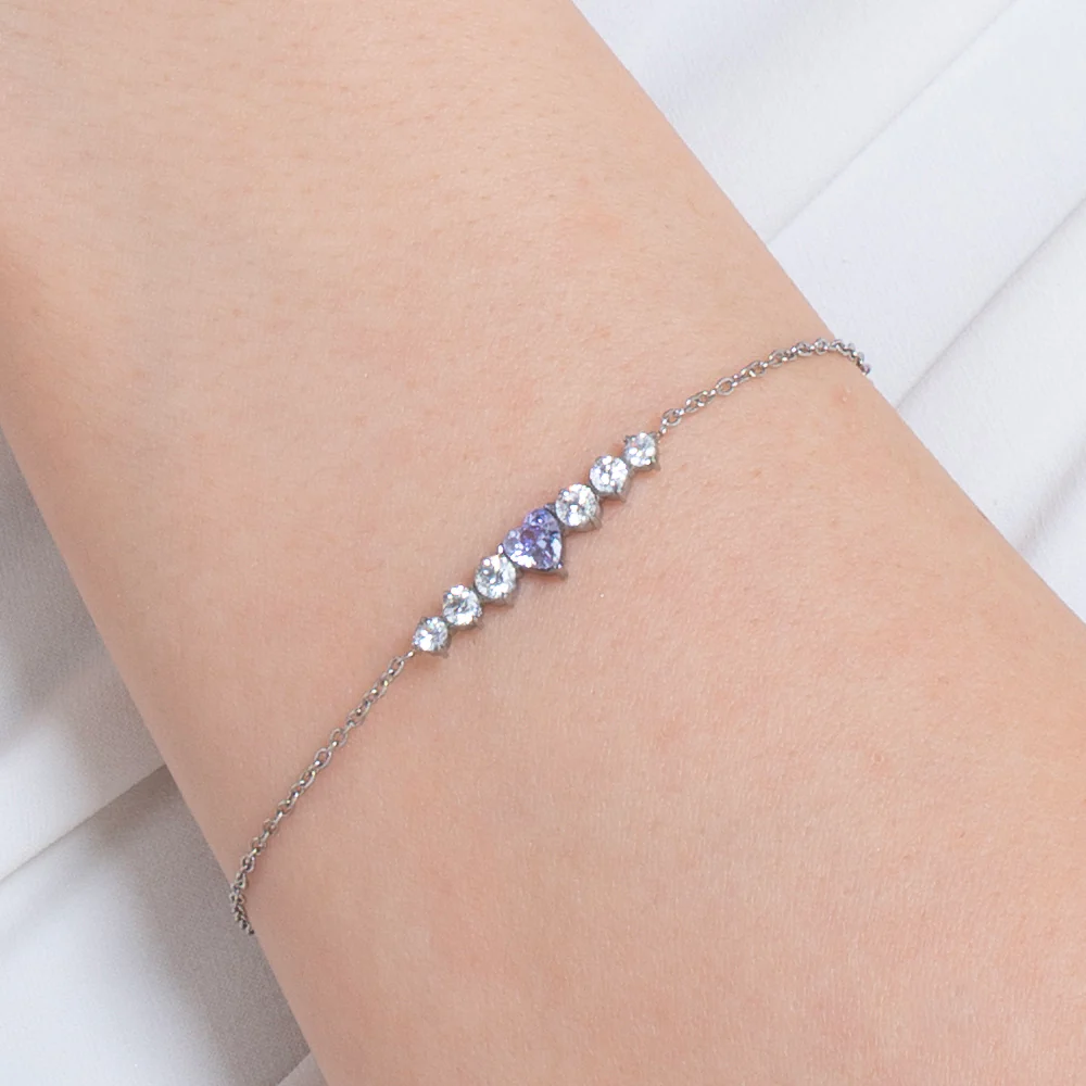 BRACCIALE DONNA IN ACCIAIO CON CUORE VIOLA E CRISTALLI BIANCHI - Image 2