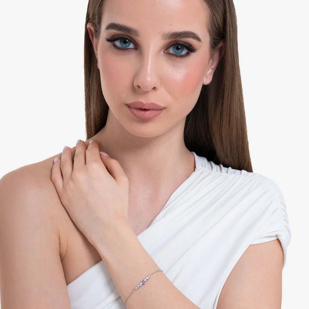 BRACCIALE DONNA IN ACCIAIO CON CUORE VIOLA E CRISTALLI BIANCHI - Image 3