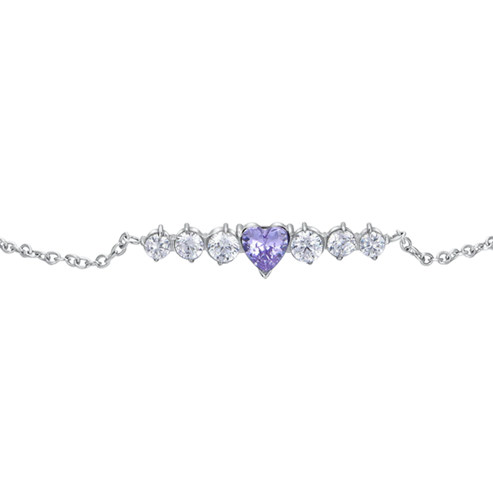 BRACCIALE DONNA IN ACCIAIO CON CUORE VIOLA E CRISTALLI BIANCHI - Image 4