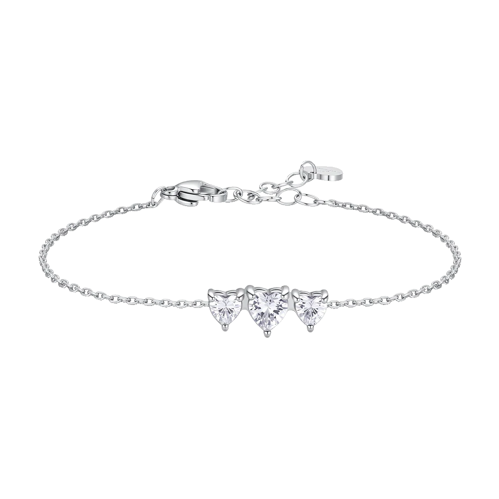 BRACCIALE DONNA IN ACCIAIO CON CUORI CON ZIRCONI BIANCHI