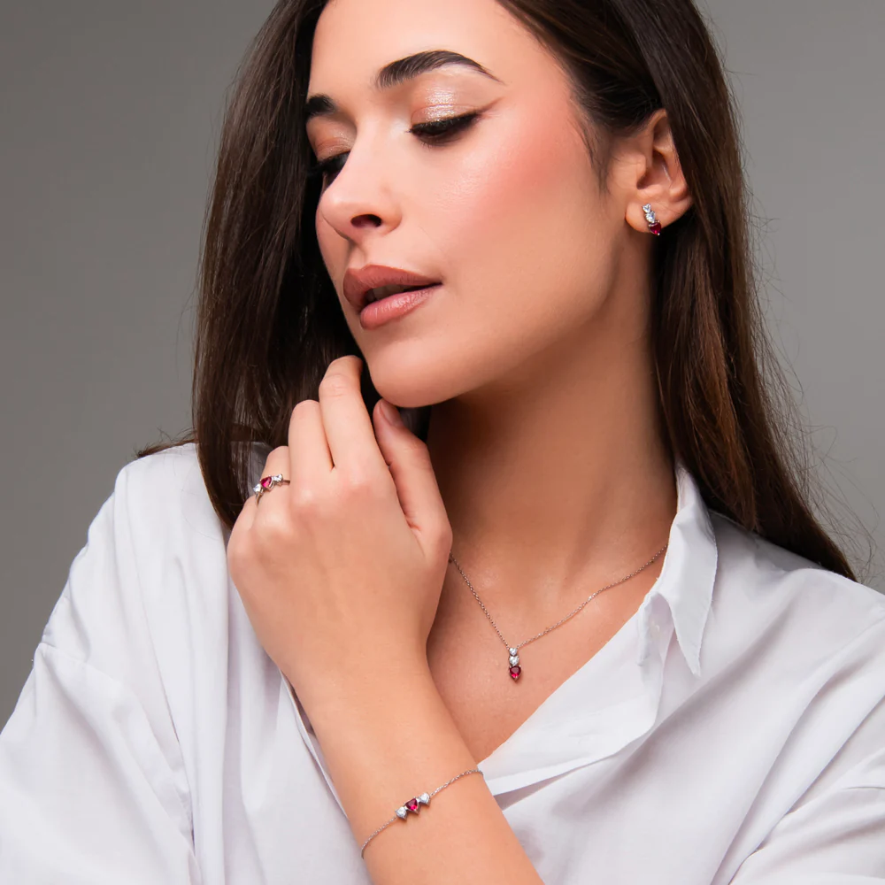 BRACCIALE DONNA IN ACCIAIO CON CUORI CON ZIRCONI BIANCHI E ROSSI - Image 4