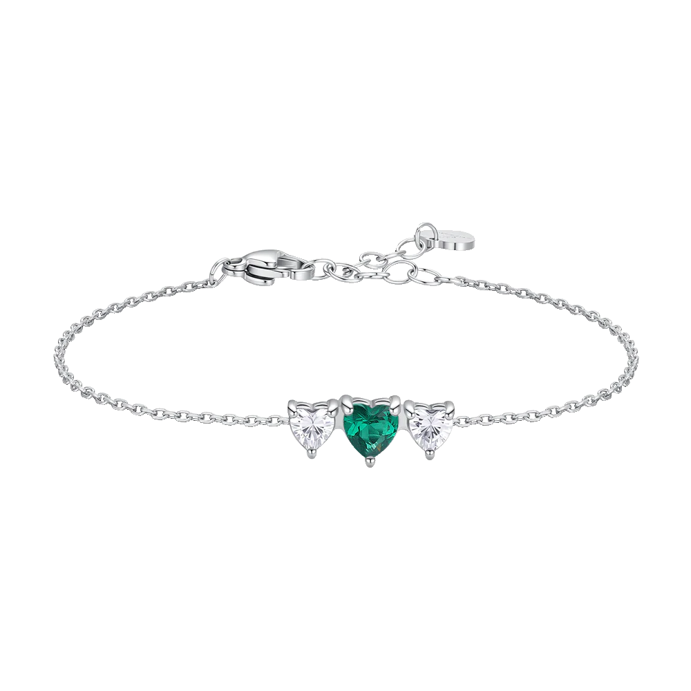 BRACCIALE DONNA IN ACCIAIO CON CUORI CON ZIRCONI BIANCHI E VERDI