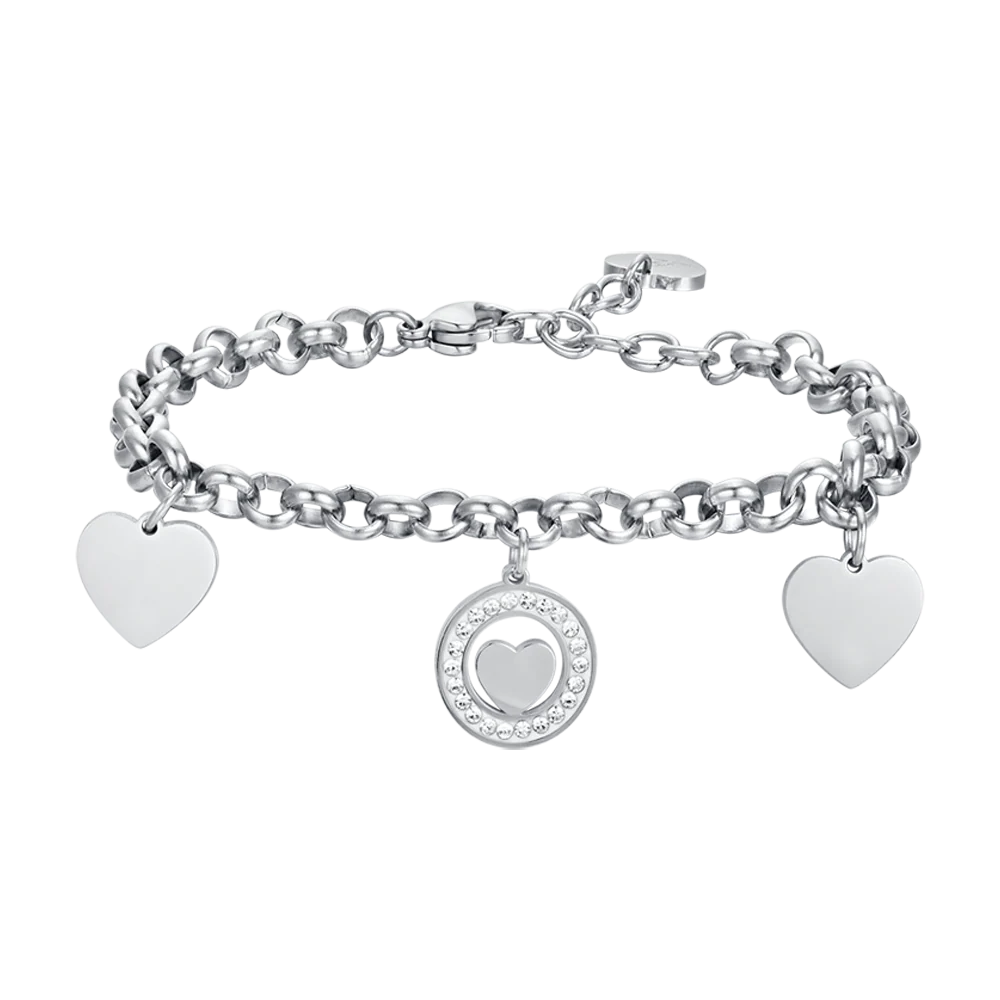 BRACCIALE DONNA IN ACCIAIO CON CUORI E CRISTALLI BIANCHI