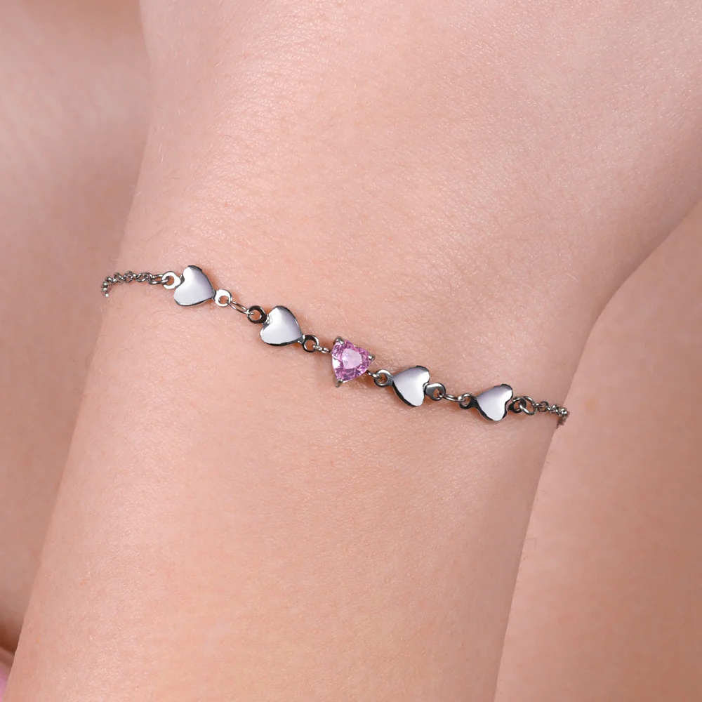 BRACCIALE DONNA IN ACCIAIO CON CUORI E ZIRCONE ROSA - Image 2