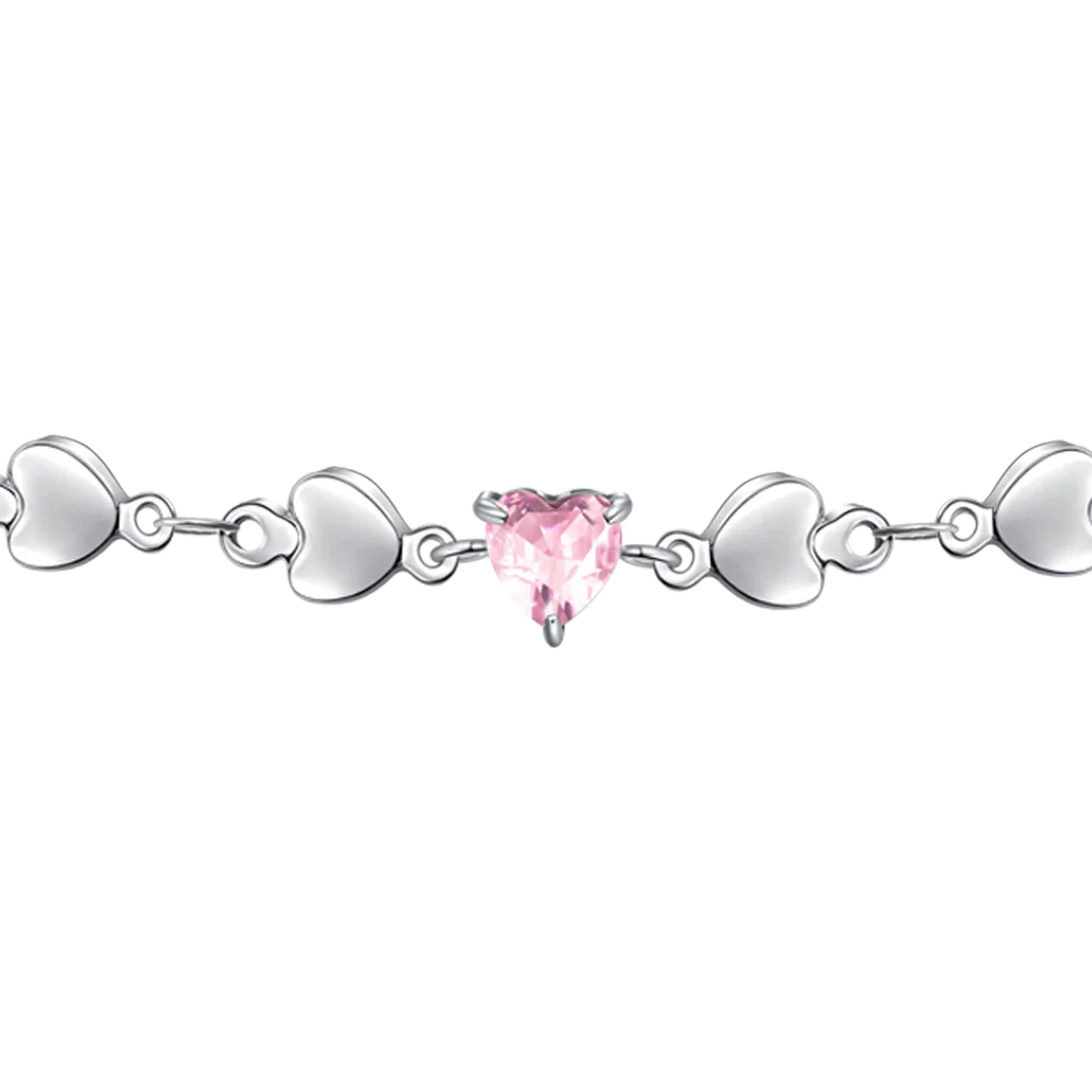 BRACCIALE DONNA IN ACCIAIO CON CUORI E ZIRCONE ROSA - Image 4