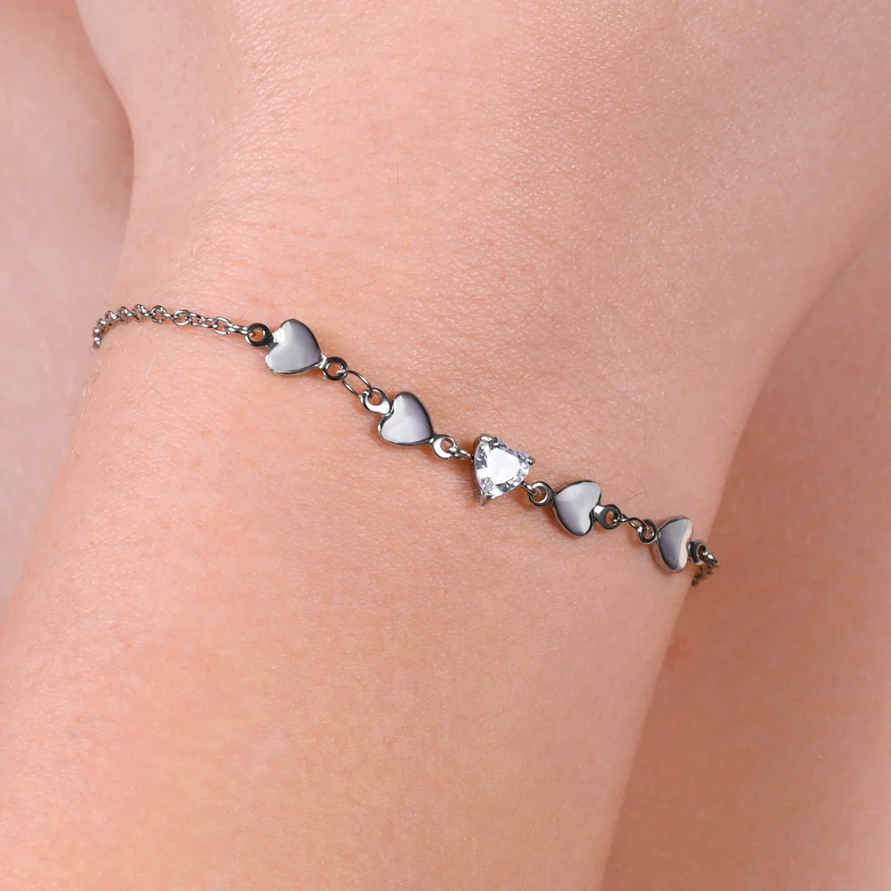 BRACCIALE DONNA IN ACCIAIO CON CUORI E ZIRCONI BIANCHI - Image 2