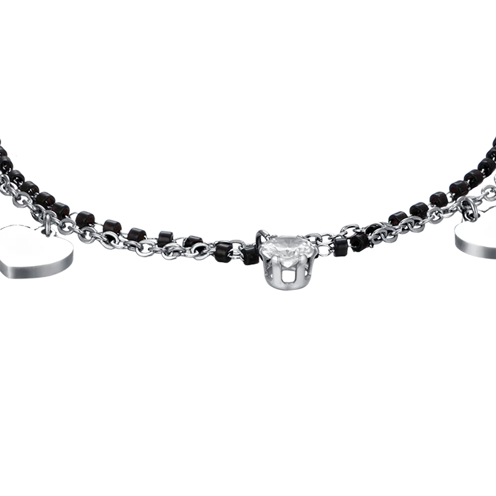 BRACCIALE DONNA IN ACCIAIO CON CUORI, ELEMENTI NERI E CRISTALLO BIANCO - Image 4