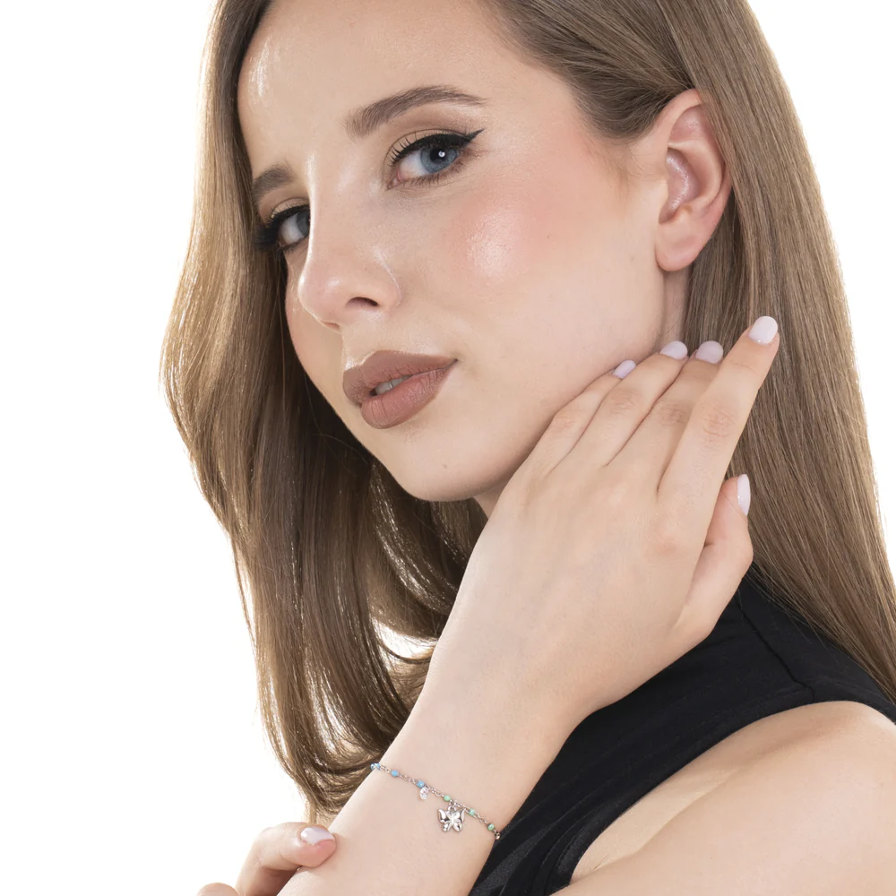 BRACCIALE DONNA IN ACCIAIO CON FARFALLA,CRISTALLO E PIETRE CON SMALTO MULTICOLOR - Image 3