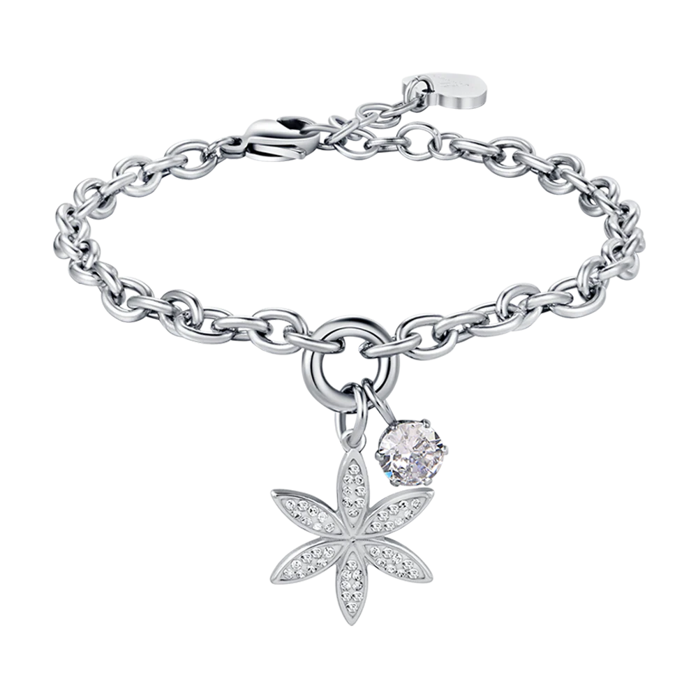 BRACCIALE DONNA IN ACCIAIO CON FIORE DELLA VITA CON CRISTALLI BIANCHI