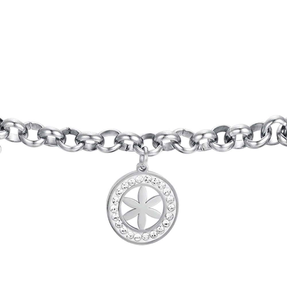 BRACCIALE DONNA IN ACCIAIO CON FIORE DELLA VITA E CRISTALLI BIANCHI - Image 4