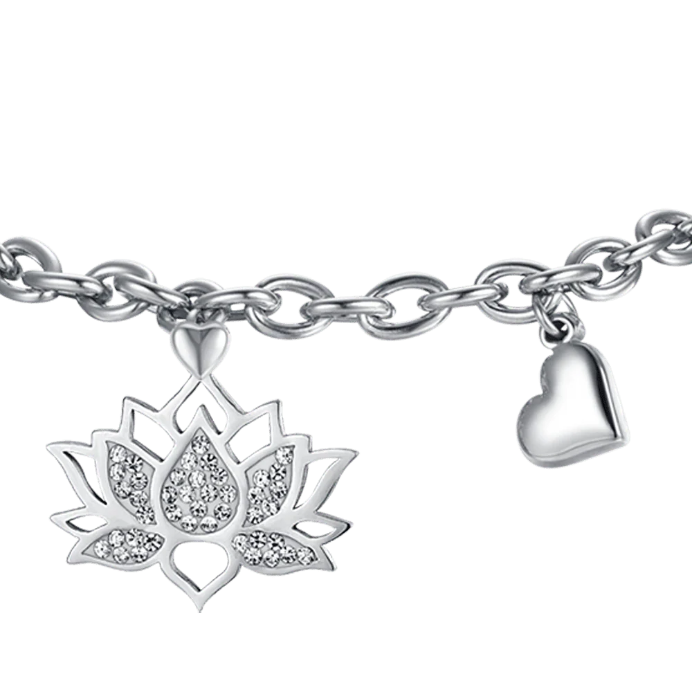 BRACCIALE DONNA IN ACCIAIO CON FIORE DI LOTO CON CRISTALLI BIANCHI - Image 4