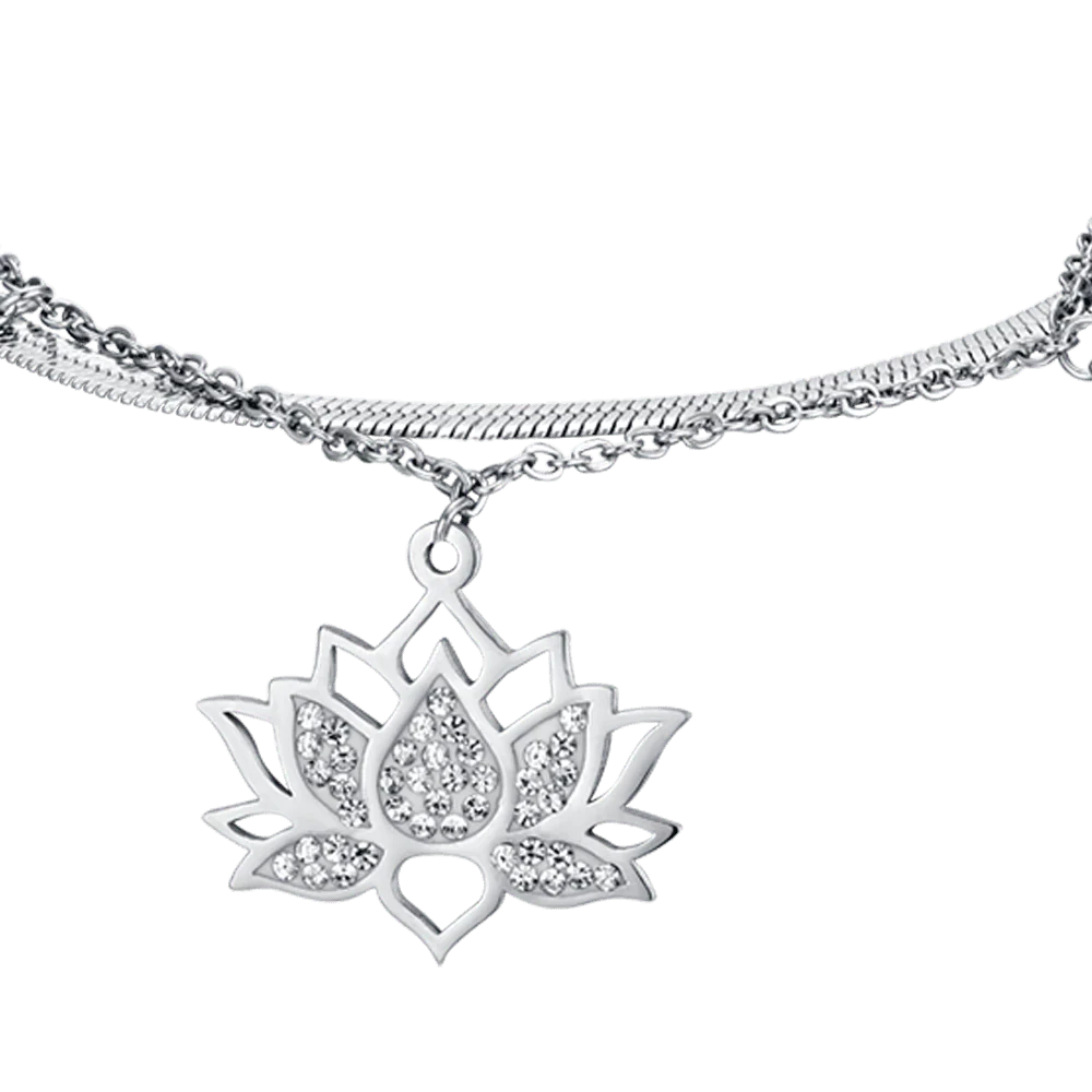 BRACCIALE DONNA IN ACCIAIO CON FIORE DI LOTO CON CRISTALLI BIANCHI - Image 4