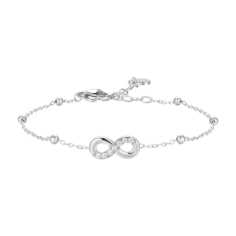 BRACCIALE DONNA IN ACCIAIO CON INFINITO E PUNTI LUCE DI ZIRCONE BIANCO