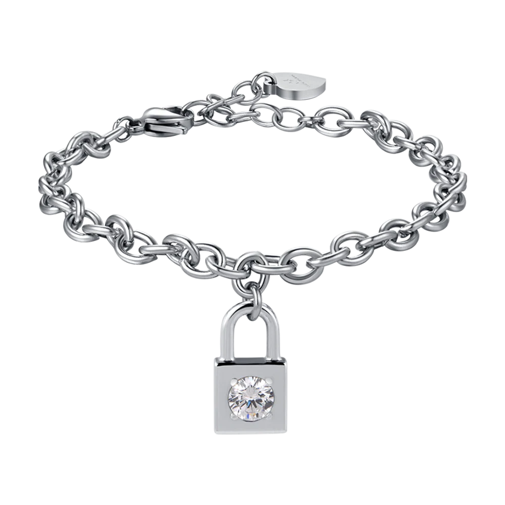 BRACCIALE DONNA IN ACCIAIO CON LUCCHETTO CON CRISTALLO BIANCO