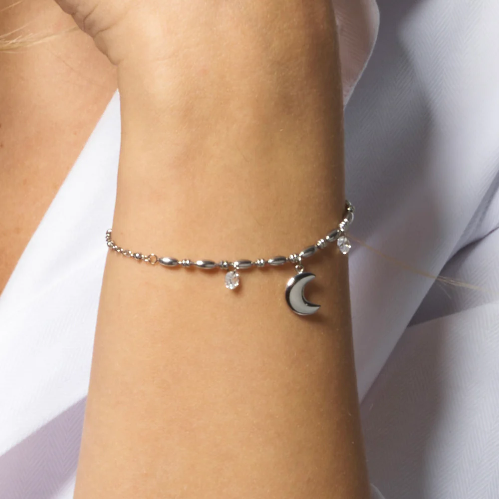 BRACCIALE DONNA IN ACCIAIO CON LUNA E ZIRCONI BIANCHI - Image 2